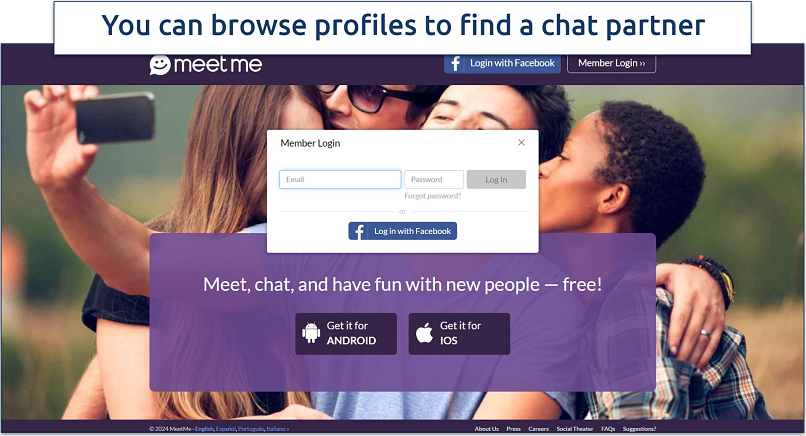 Screenshot of MeetMe’s homepage