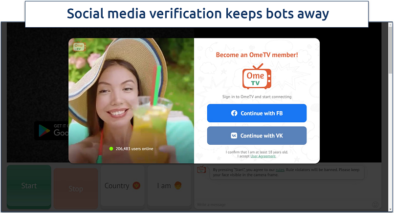 Screenshot of OmeTV’s homepage