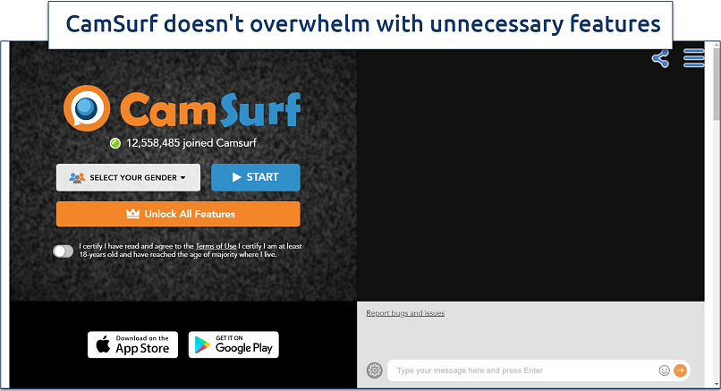 Screenshot of CamSurf’s homepage
