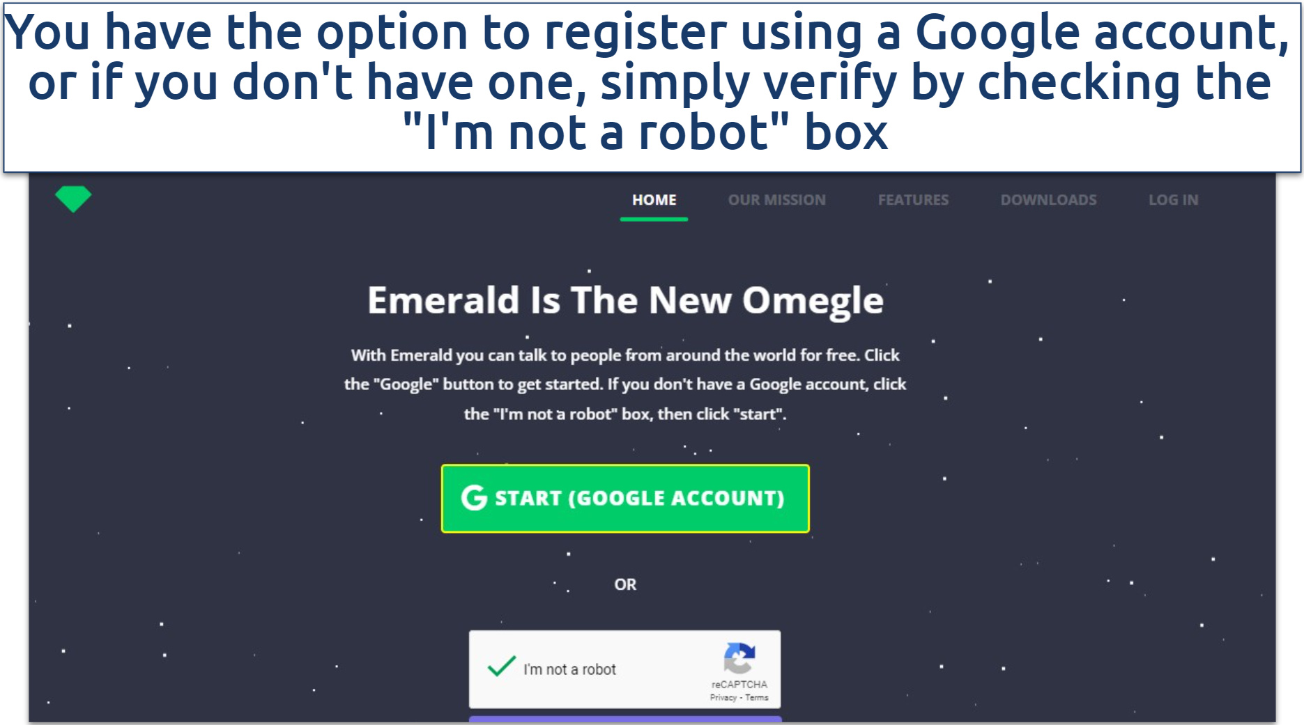 A screenshot of the Emerald Chat homepage