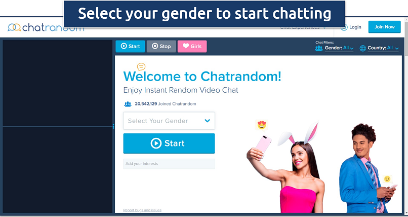 Screenshot of Chatrandom’s homepage
