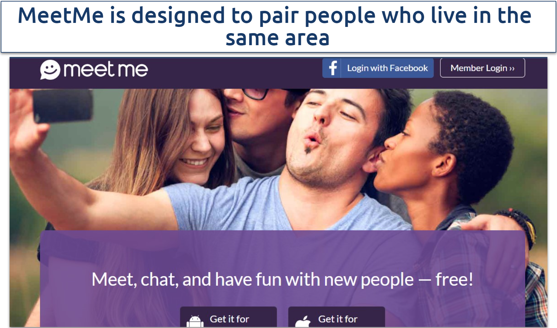 A screenshot of the MeetMe homepage