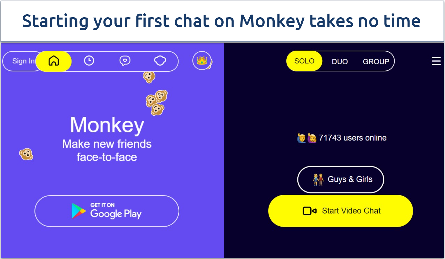 A screenshot of the Monkey app homepage