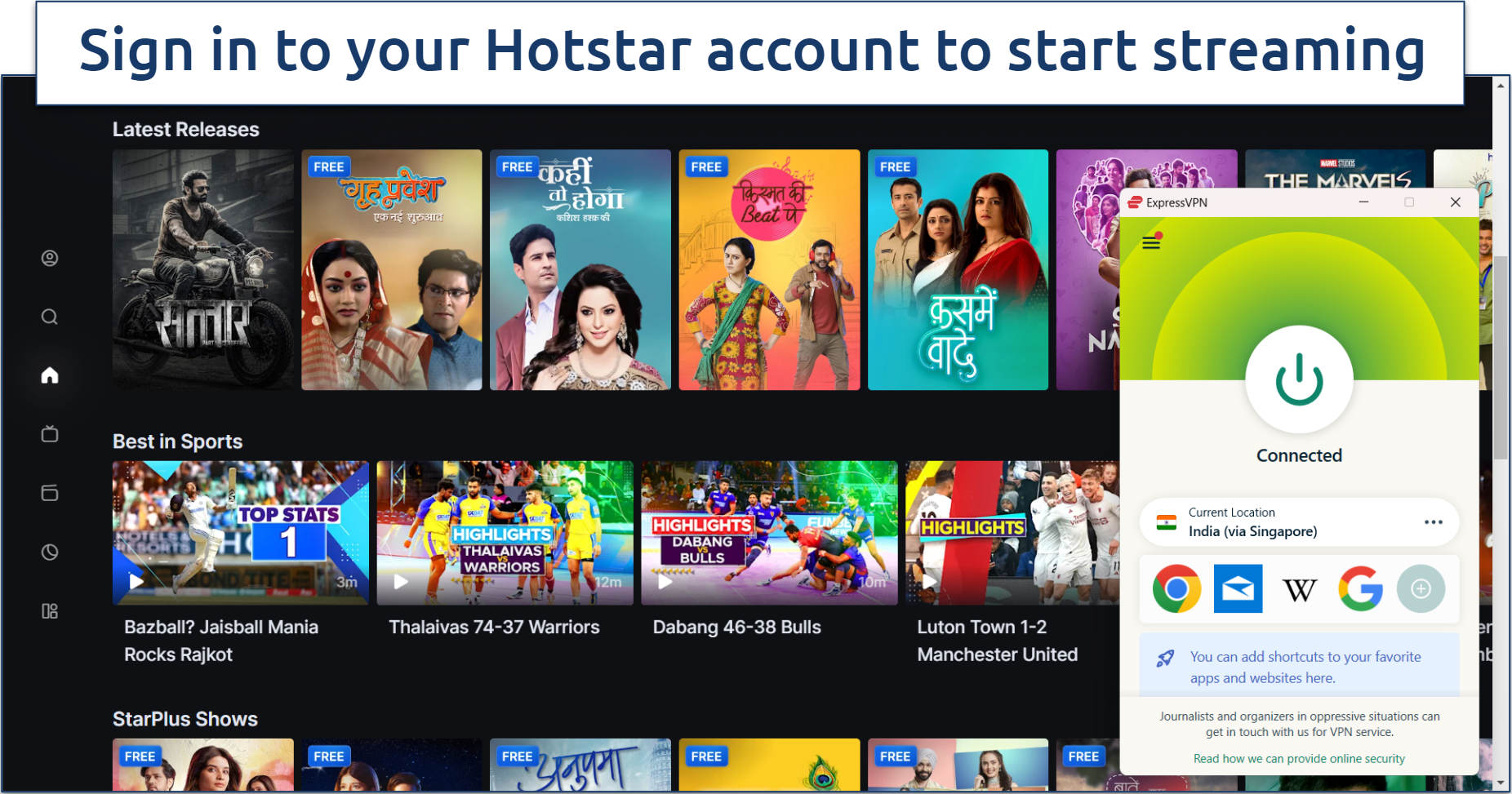 Screenshot of Hotstar's home page