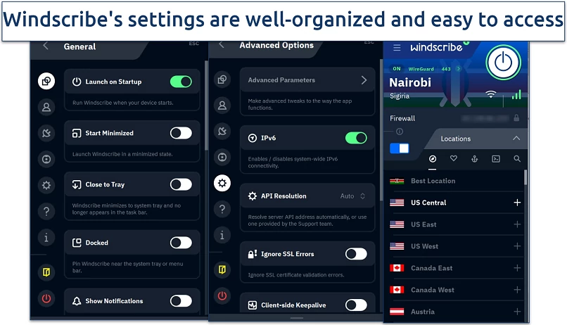 Screenshot of Windscribe's Windows app