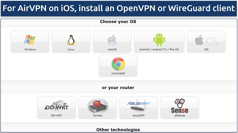 A screenshot showing AirVPN's download page