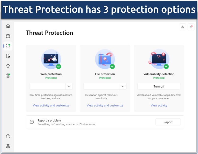 Screenshot of the NordVPN interface showing the Threat Protection feature