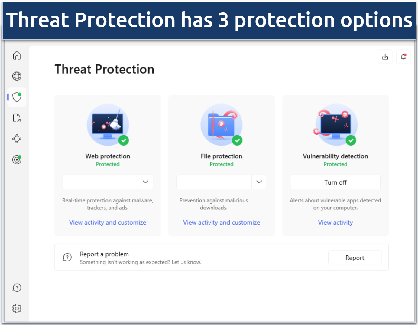 Screenshot of the NordVPN interface showing the Threat Protection feature