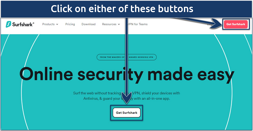 Screenshot showing how to get a surfshark via it website
