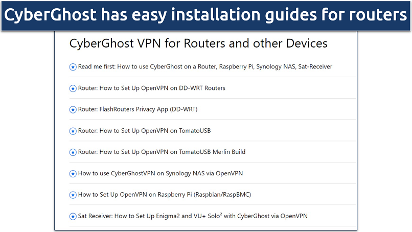 Screenshot of CyberGhost’s router installation guide page