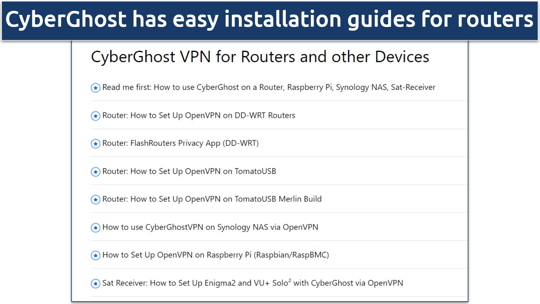 Screenshot of CyberGhost's router installation guide page