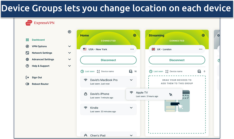 Screenshot showing how to use ExpressVPN’s Device Groups