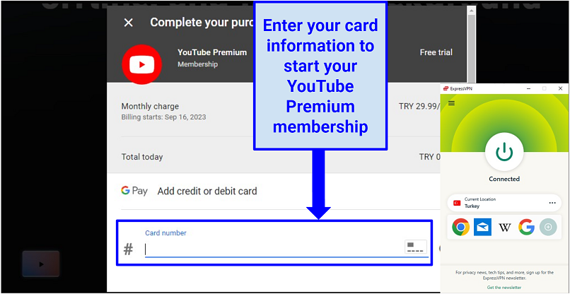 A screenshot of the YouTube Premium purchase