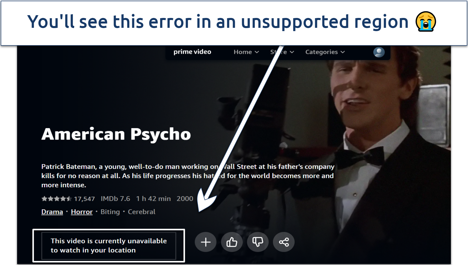 Screenshot of Amazon Prime Video with access error