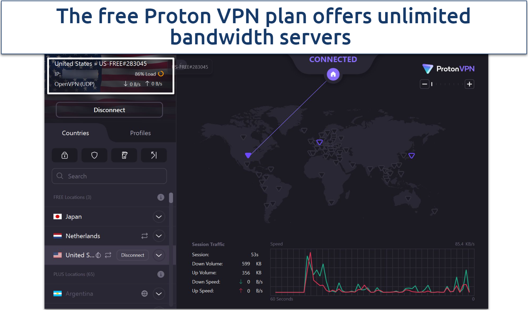 Screenshot of Proton VPN's Windows UI