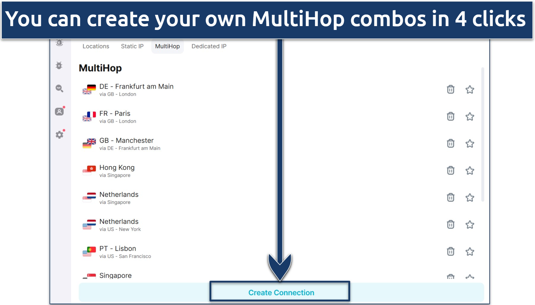 A screenshot showing how to create your own MultiHop connection