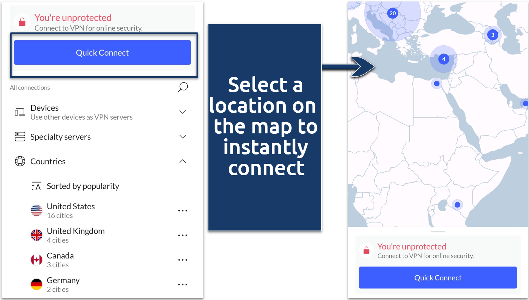 Screenshots of the NordVPN app showing the phone interface