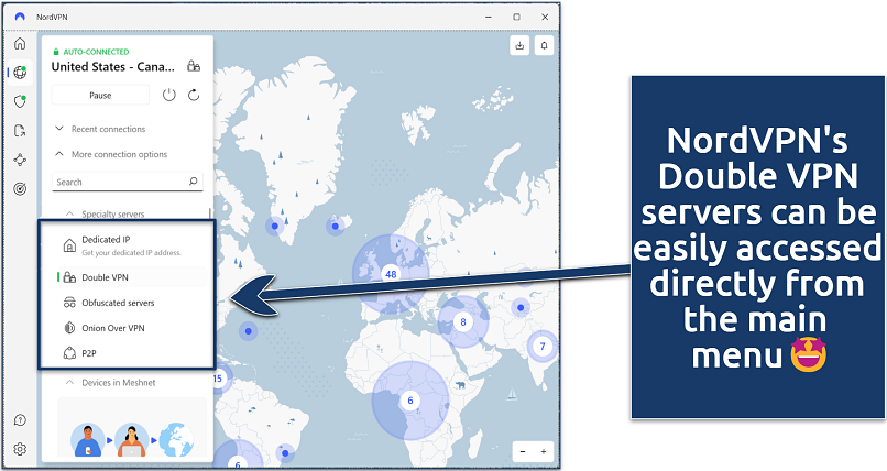 Screenshots of NordVPN's main user interface