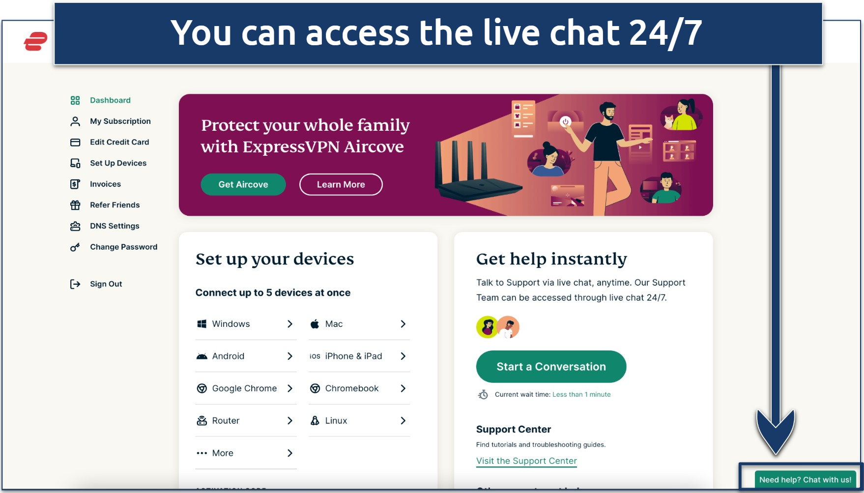 Image showing how to access ExpressVPN's live chat