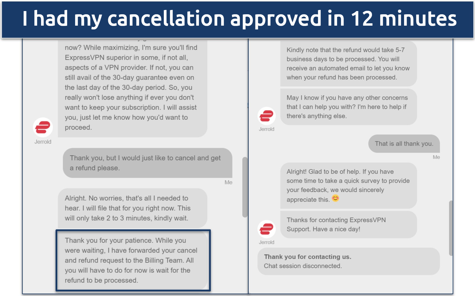 Screenshot of a chat regarding refund approval