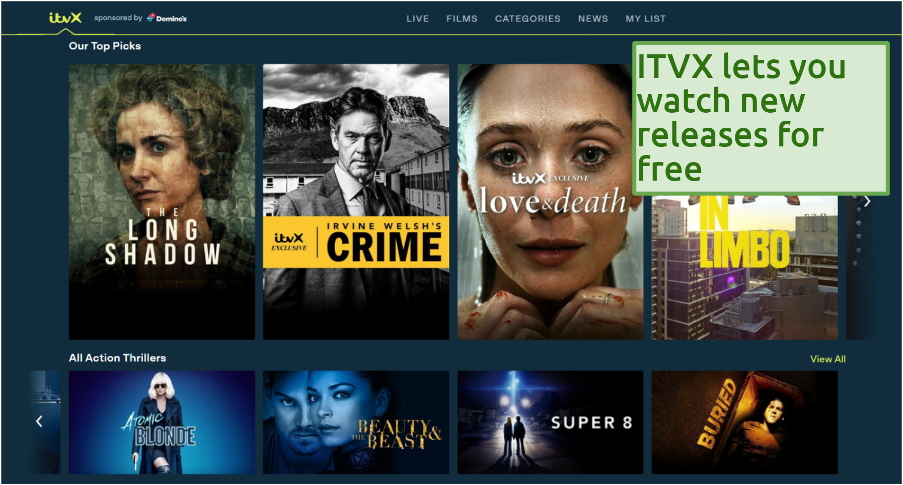 Screenshot of the free ITVX streaming platform