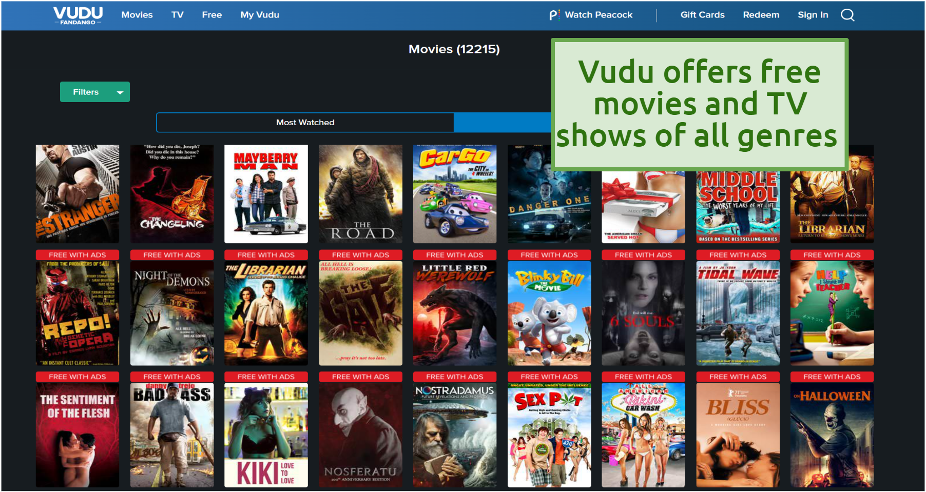 Screenshot of the Vudu streaming platform
