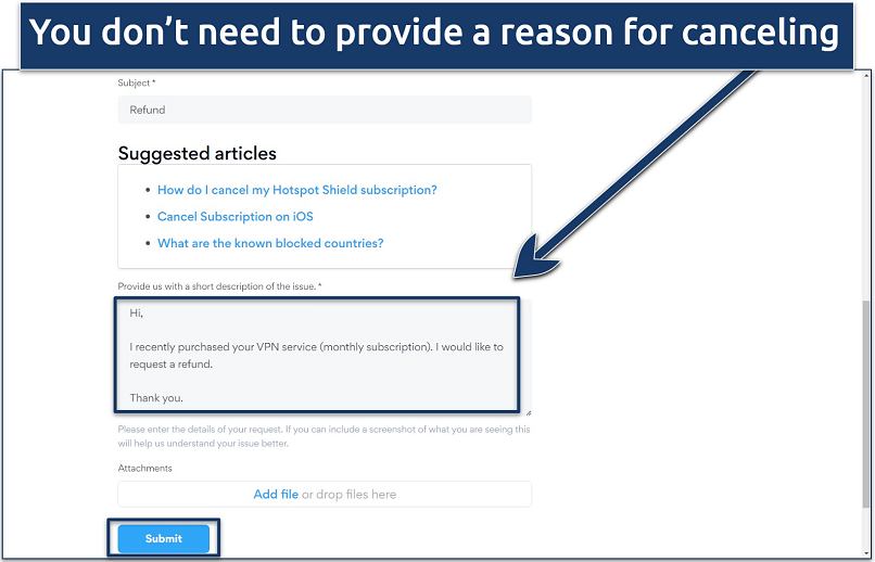 A screenshot of the Hotspot Shield account info dashboard with the