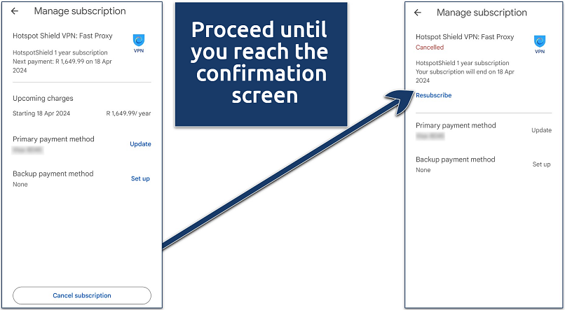 Screenshots of Hotspot Shield's 