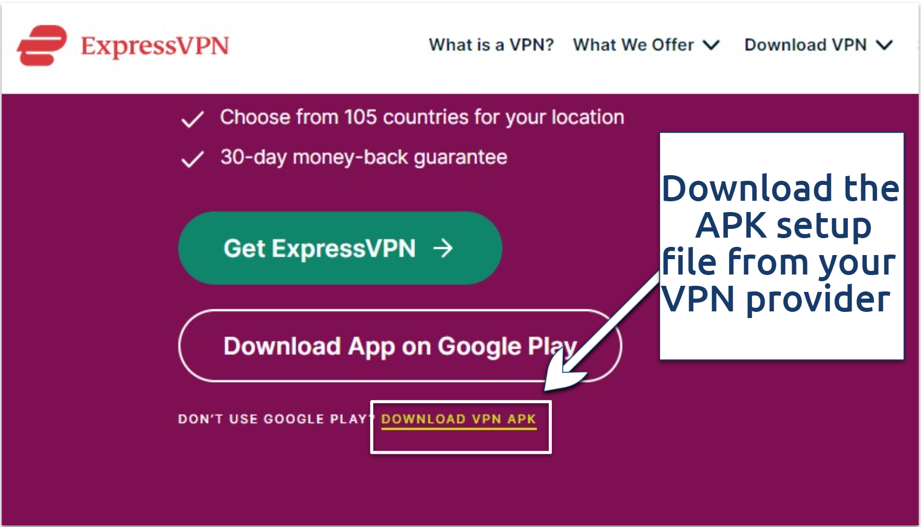 A screenshot of ExpressVPN APK download page