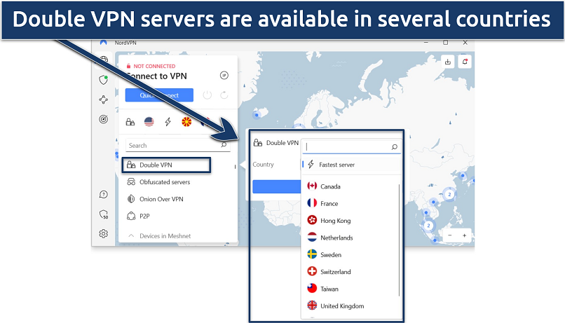 Screenshot of NordVPN’s Double VPN servers for added security