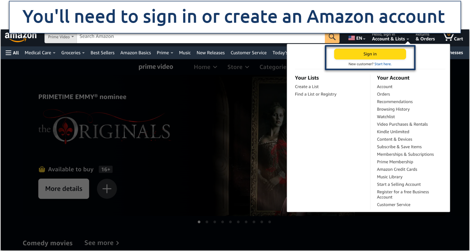 Screenshot of the Amazon sign in page