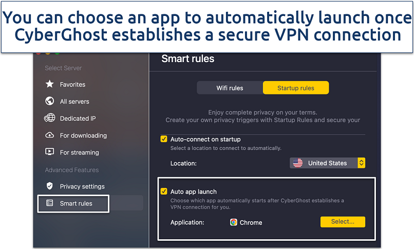Screenshot of CyberGhosts’s Smart rules