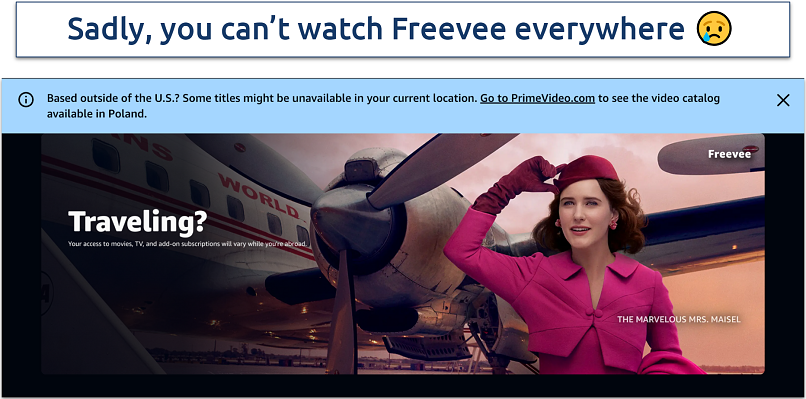 Screenshot of the Freevee error message