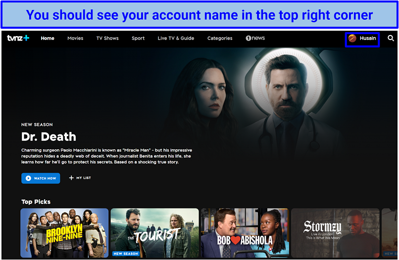 A screenshot of the TVNZ+ homepage