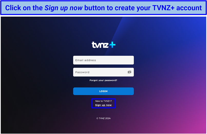 Screenshot of TVNZ+ login page