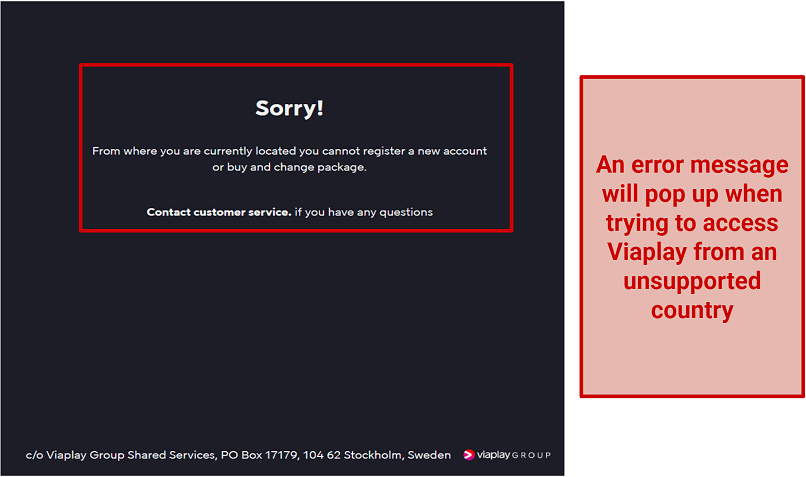 A screenshot of the Viaplay error message