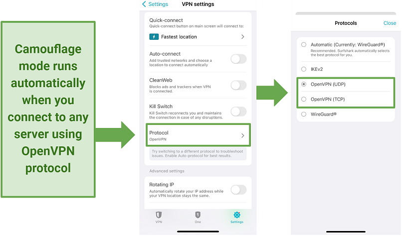 Screenshot of the Surfshark settings menu