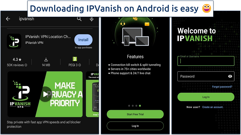 Screenshot of IPVanish’s Android app installation process