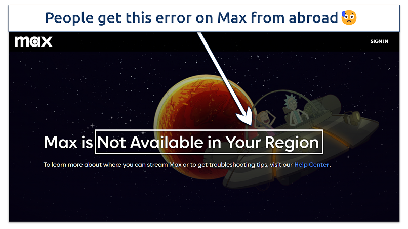 Screenshot showing access error on Max HBO