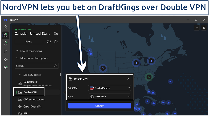 Screenshot showing the Surfshark Double VPN mode
