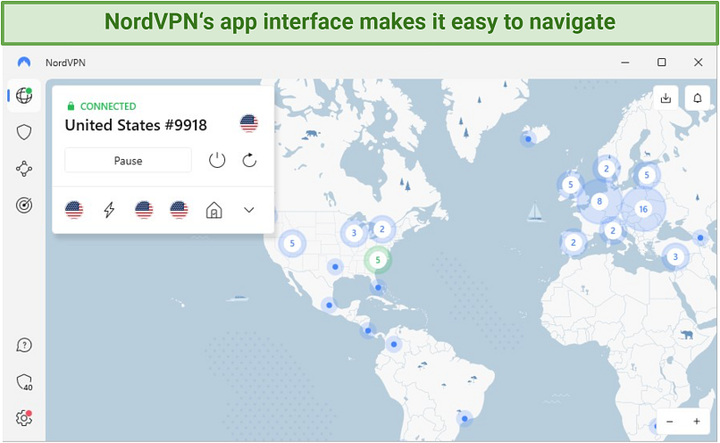 A screenshot of connected NordVPN app with server locations