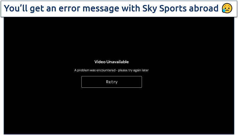 Screenshot of error message when you try Sky Sports app abroad