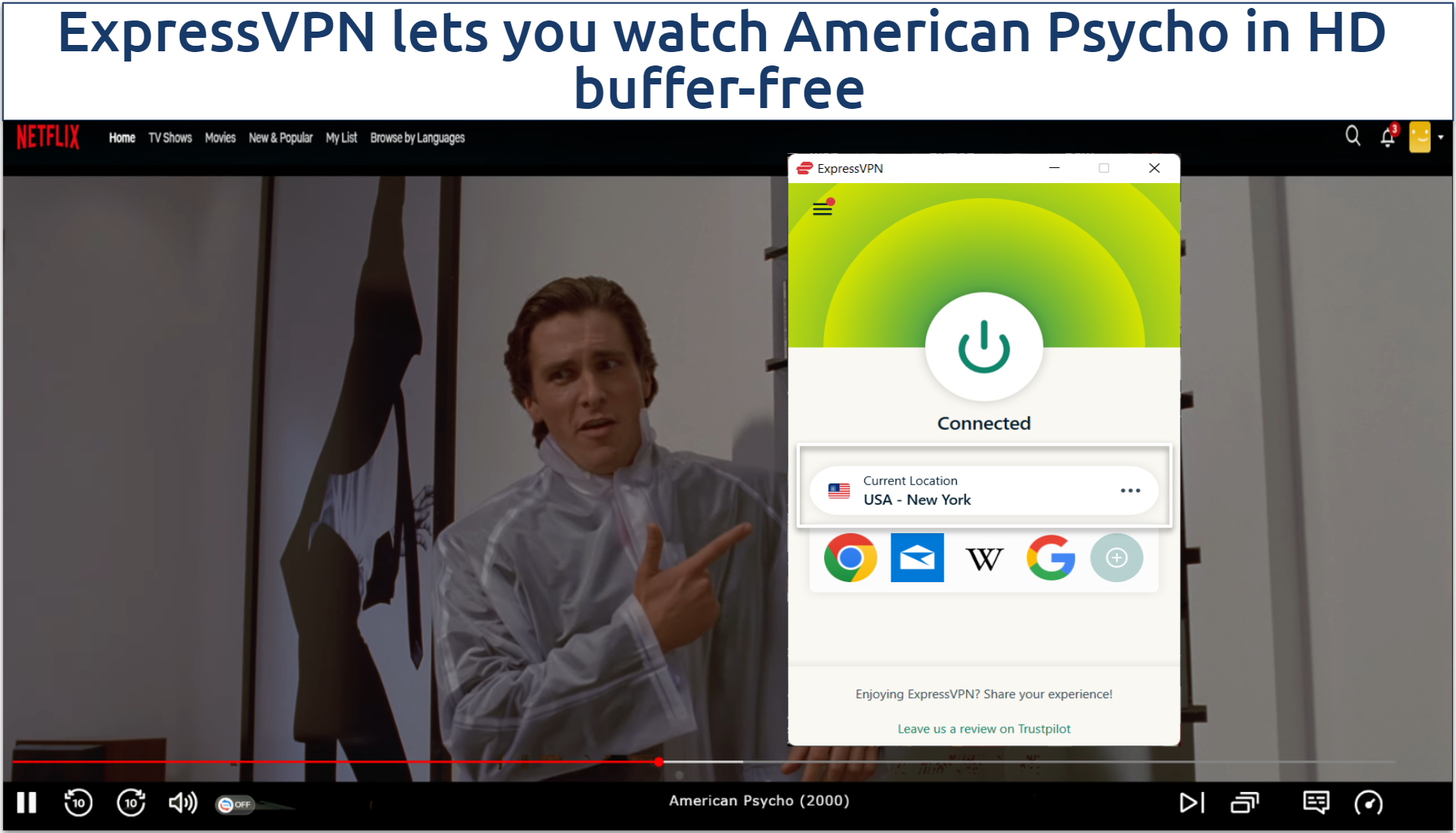 Screenshot of American Psycho on Netflix with ExpressVPN