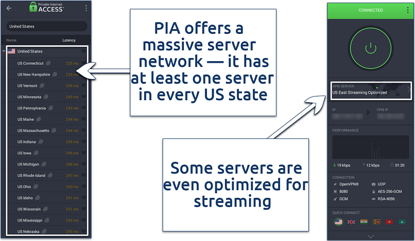 Screenshot of PIA’s server network