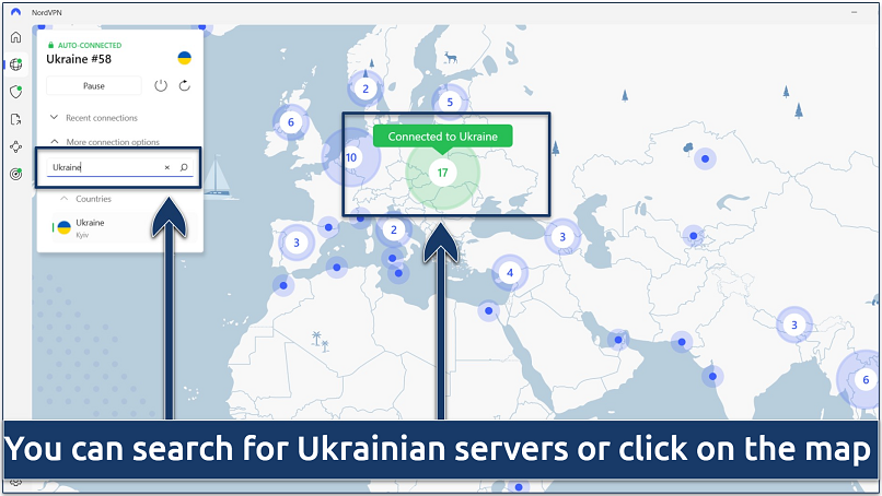 A screenshot showing it’s easy to get a Ukrainian IP address with NordVPN