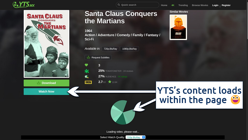Screenshot of the YTS search results page