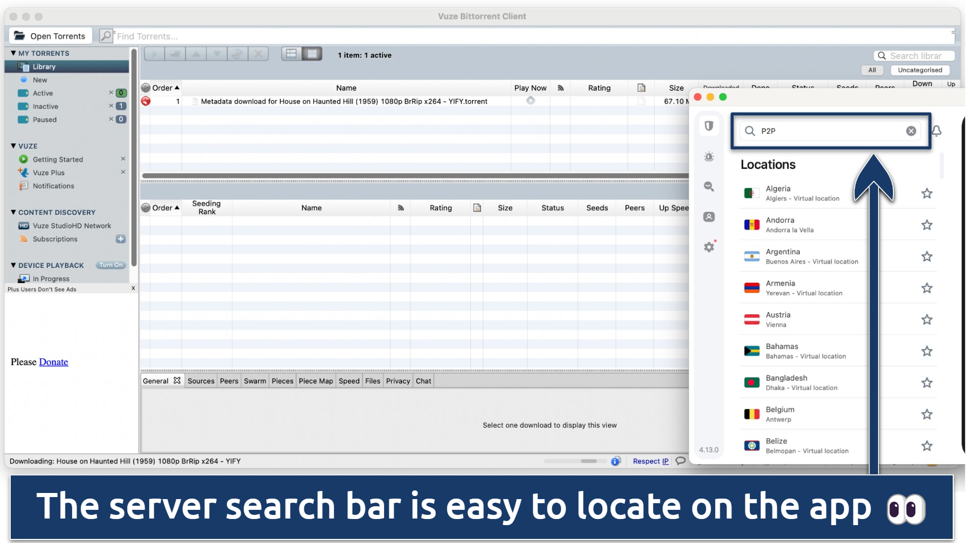 Screenshot showing how to locate Surfshark's P2P optimized servers