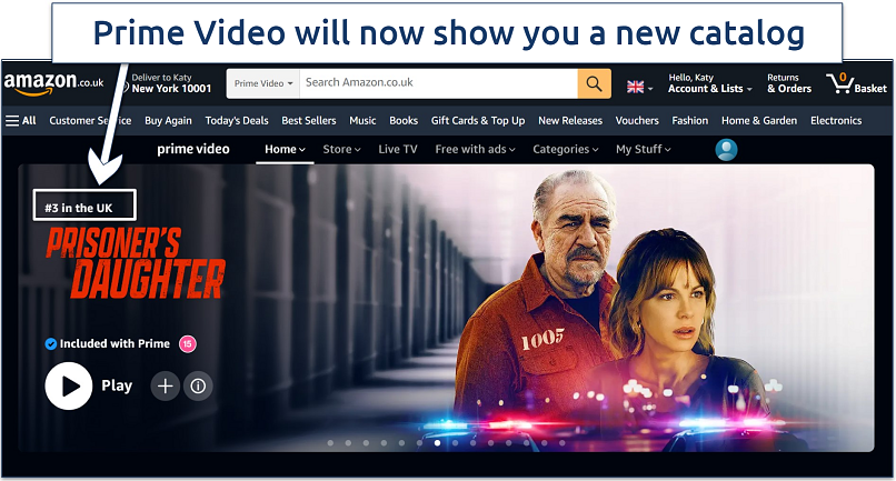 Screenshot showing Prime Video’s UK catalog