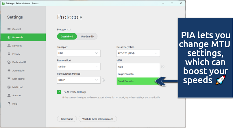 A screenshot of PIA’s user interface