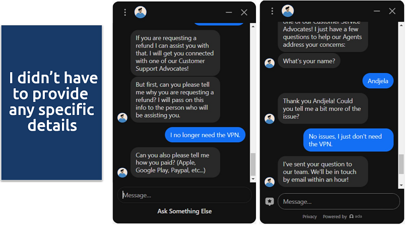 Requesting a Hotspot Shield refund via live chat